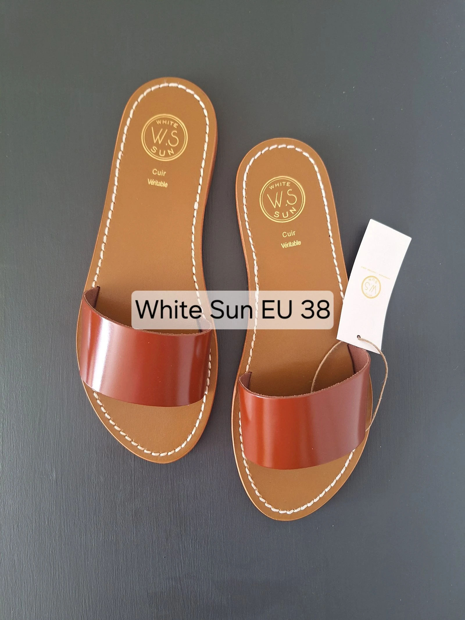 Nieuwe White Sun bruine (lak) leren sandalen maat 38